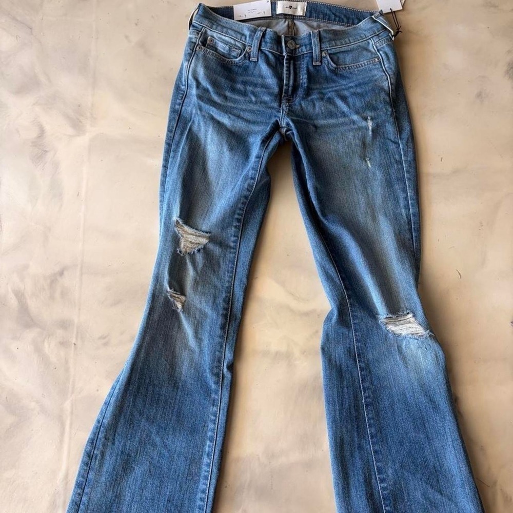 7 For All Mankind Original Bootcut Jeans Distressed Dark Wash NWT Sz 25